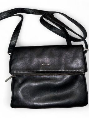 Matt & Nat Black Vegan Leather Fold-Over Crossbody Bag